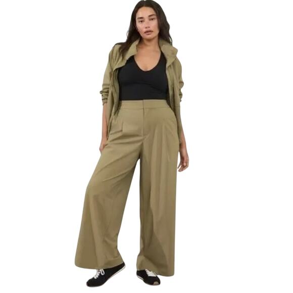 Athleta Pinnacle High Rise Trousers size 14 Olive Branch Green Wide Leg - Picture 1 of 12